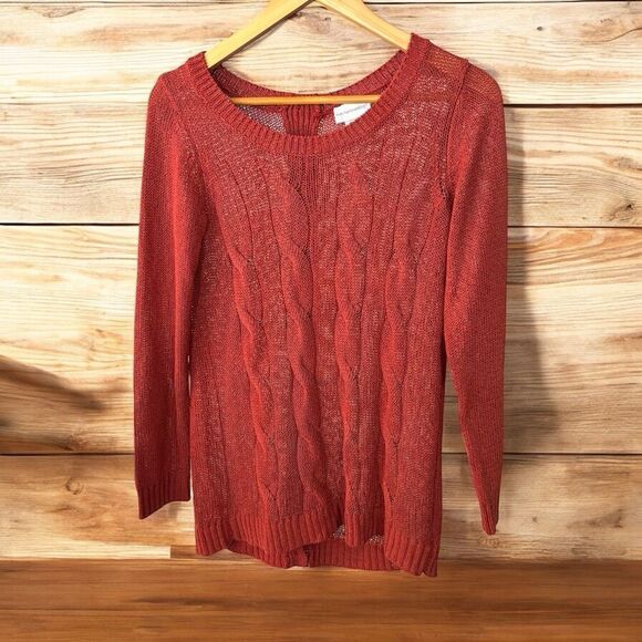 SOFT SURROUNDINGS Women's Red rust Cable Knit Sweater size XS sheer lightweight - Picture 1 of 6